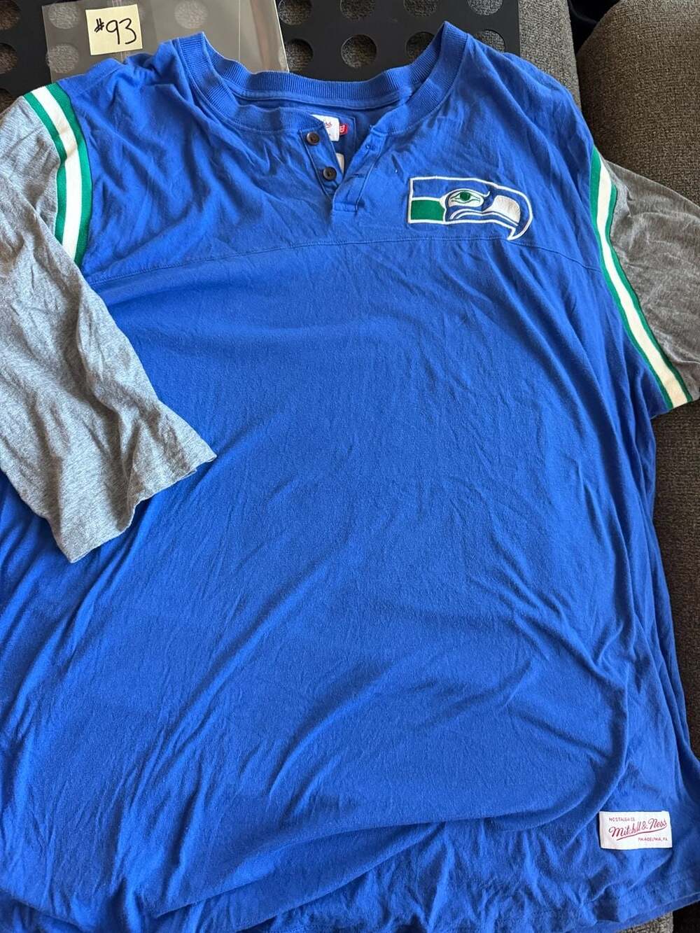 Mitchell & Ness Seattle Seahawks Henley 3/4-Sleeve T-Shirt Size 4XL